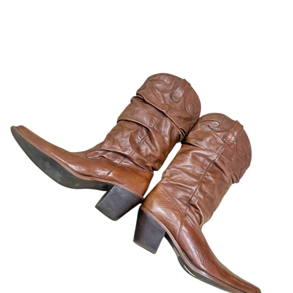 Steve Madden Brown Heeled leather Boots Western Flair slouchy Saddle size 9.5 - Picture 5 of 11
